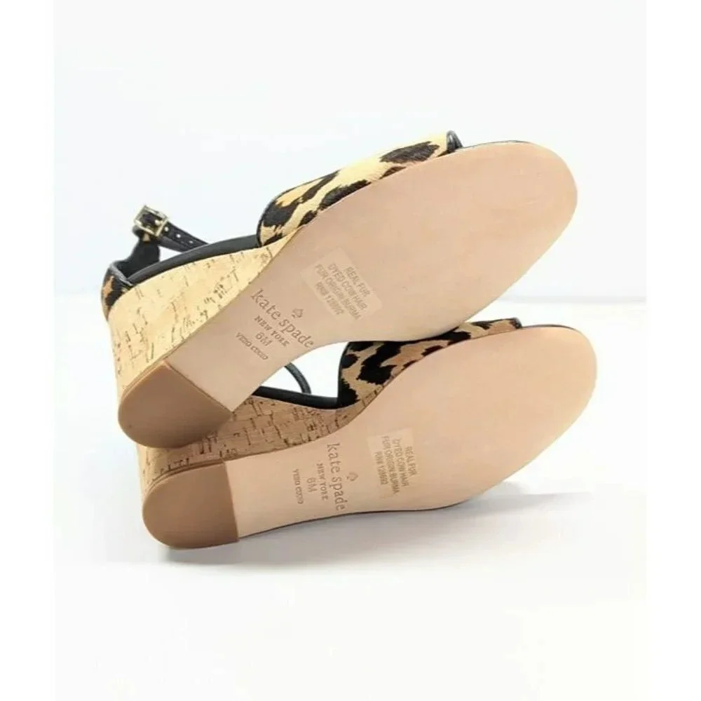 Kate Spade Women's Lonnie Leopard Calf Hair Wedge Sandals Size 6 M (MSRP $198)